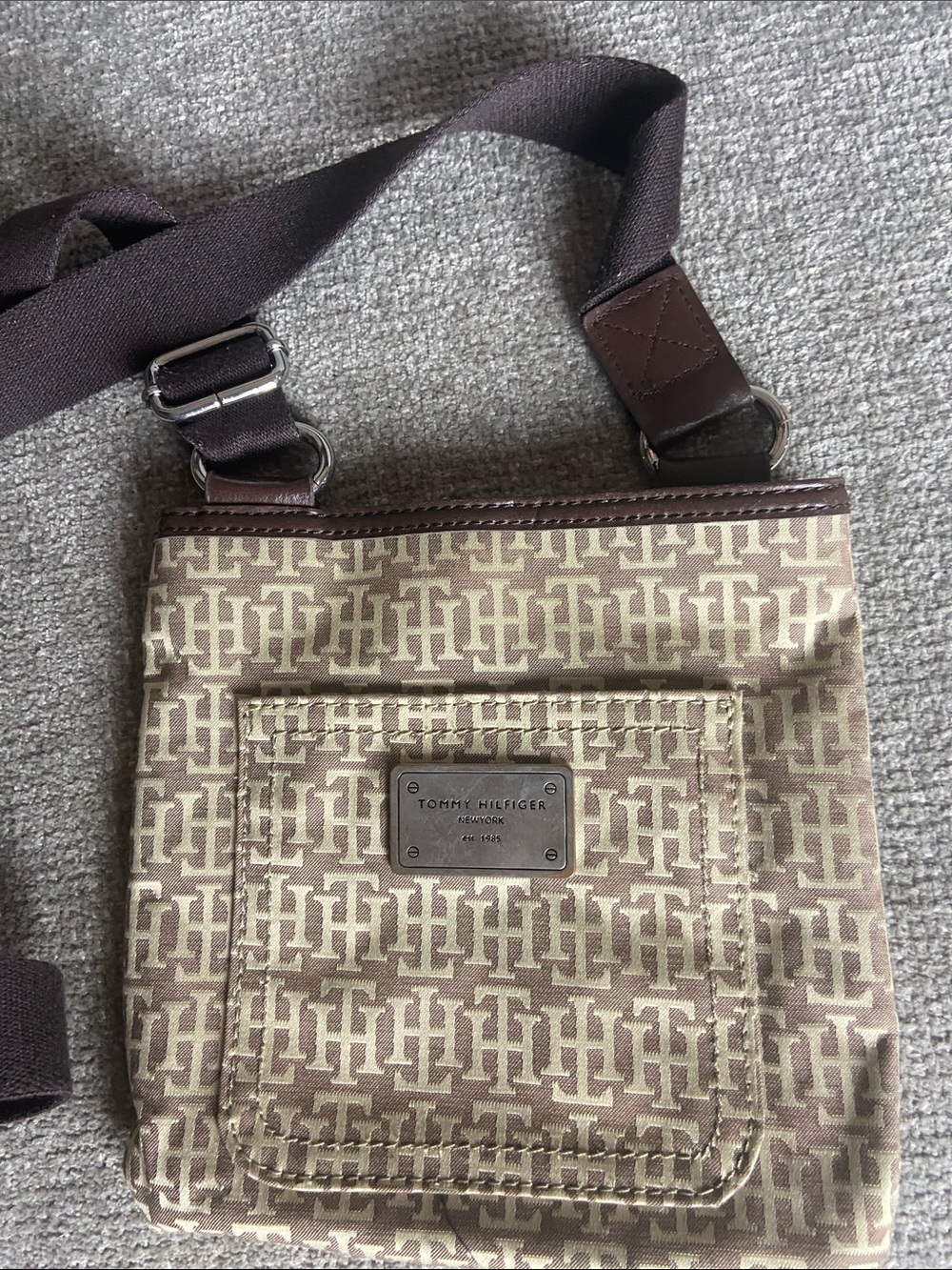 Tommy Hilfiger Beige and Brown Monogram Crossbody Messenger